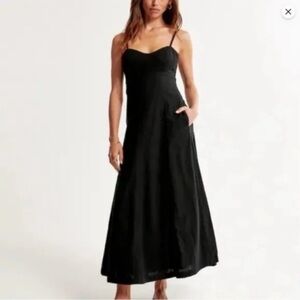 A&F Linen-Blend Sweetheart Midi Dress XL